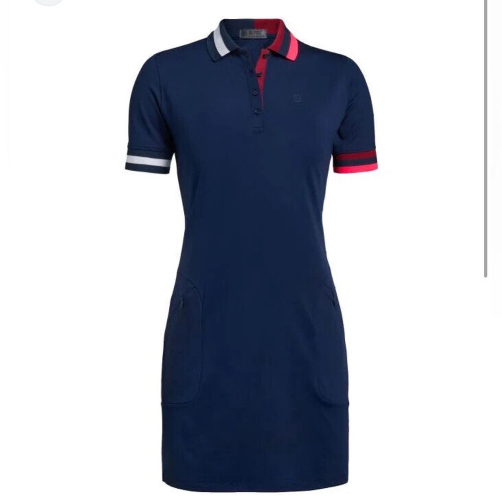 G/FORE Womens Contrast Collar Tech Pique Polo Golf Dress Twilight - Size XL